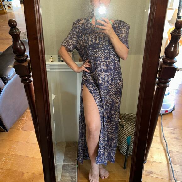 Vtg 1990s Maxi Dress LONG Jeffrey Dara Size Flowy wood beads boho hippie L/XL - Picture 11 of 13